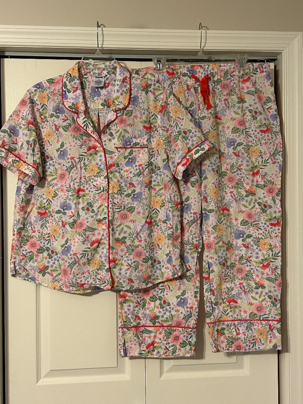 LANDS' END Sz XL (18) Multi-Color Floral Short Sleeve 2 Pc Pajamas Set